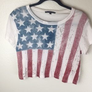 Woman USA American Flag Distressed Crop Top Size S